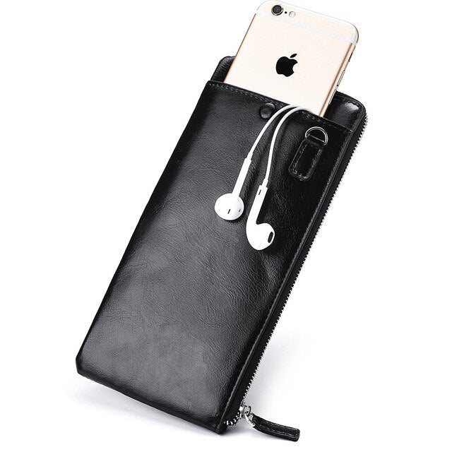 Luxury Phone Wallet  for Men and Women with Coin Purse Long Leather Zipper Clutch Wristlet Purse Wallet with Wrist Strap